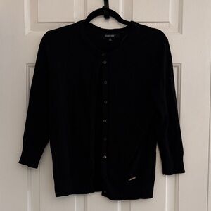 Ellen Tracy Black Crewneck Button Cardigan medium